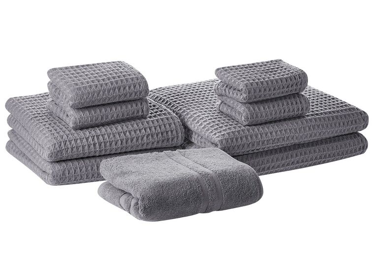 Set of 9 Cotton Towels Grey AREORA_797684