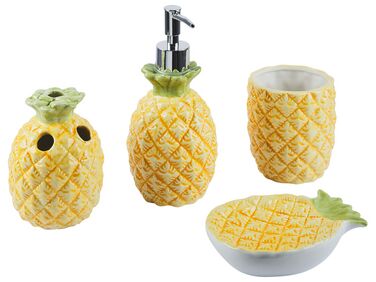 Badezimmer Set 4-teilig Keramik Ananasmotiv gelb MAICAO