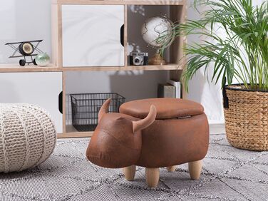 Faux Leather Storage Animal Stool Brown COW