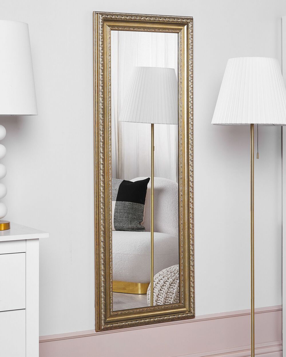 Espejo de pared Milán (53,5 x 155,5 cm, Blanco/Dorado)