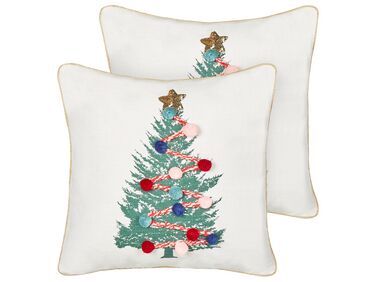 Sada 2 bavlněných polštářů vzor vánoční stromeček 45 x 45 cm bílé EPISCIA