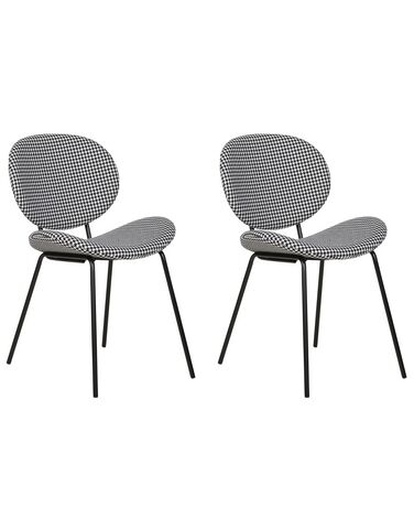 Set of 2 Fabric Dining Chairs Houndstooth Black and White LUANA