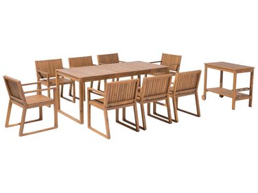 Ensemble de jardin en bois avec 8 chaises et table à roulette SASSARI