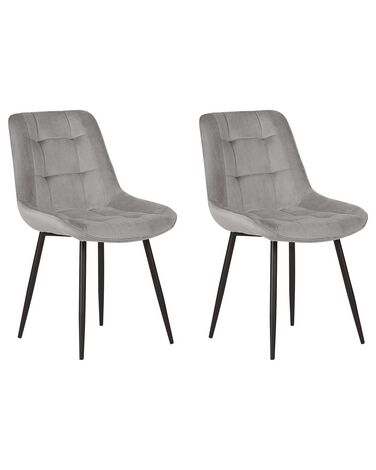 Conjunto de 2 sillas de comedor de terciopelo gris/negro MELROSE