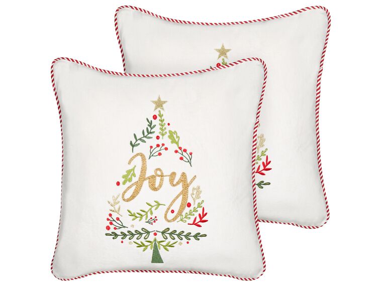 Set of 2 Velvet Cushions Christmas Tree Pattern 45 x 45 cm White ECHEVERIA _887681