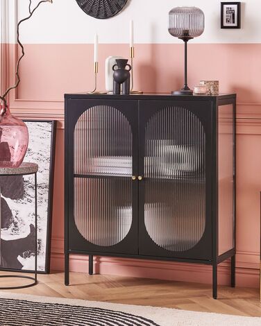 SARRE 2-дверна металева шафа з чорним скляна вітрина 2-дверна металева шафа SARRE з чорною скляною вітриною