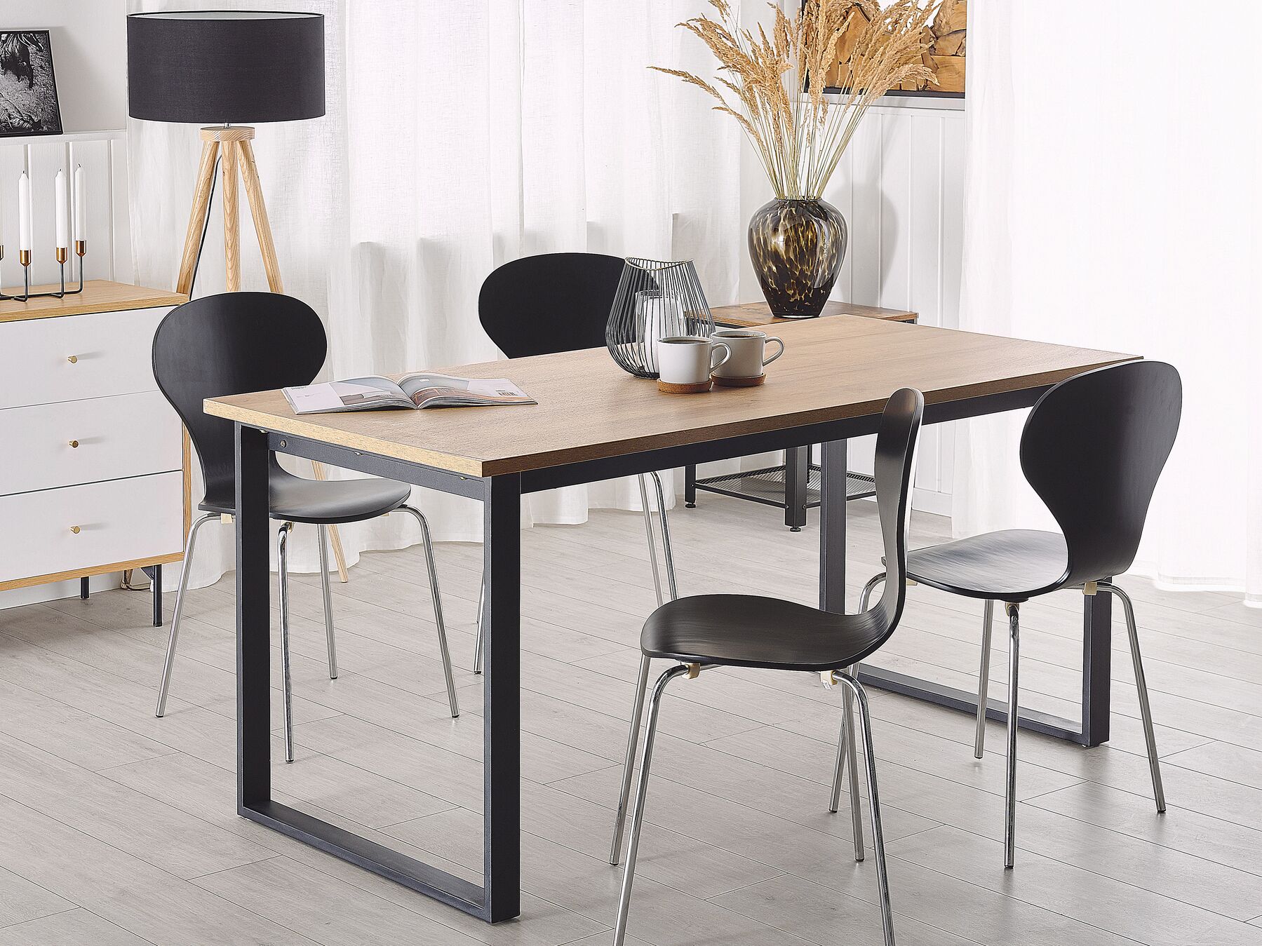 Dining Table 160 x 80 cm Dark Wood with Black BERLIN | Beliani.fi