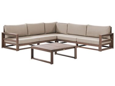 Lounge Set zertifiziertes Holz dunkelbraun 5-Sitzer modular Auflagen taupe TIMOR II