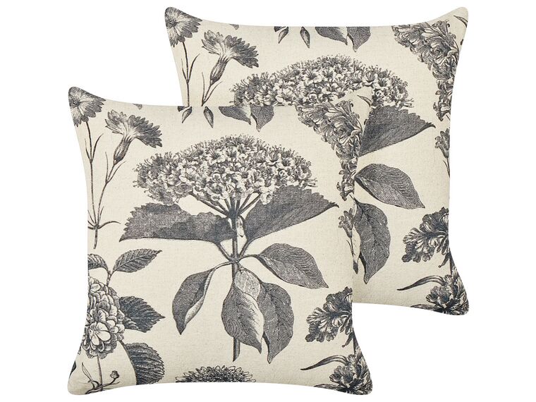 Set of 2 Cotton Cushions Floral Motif 45 x 45 cm Beige and Grey ROSEMARY_906033