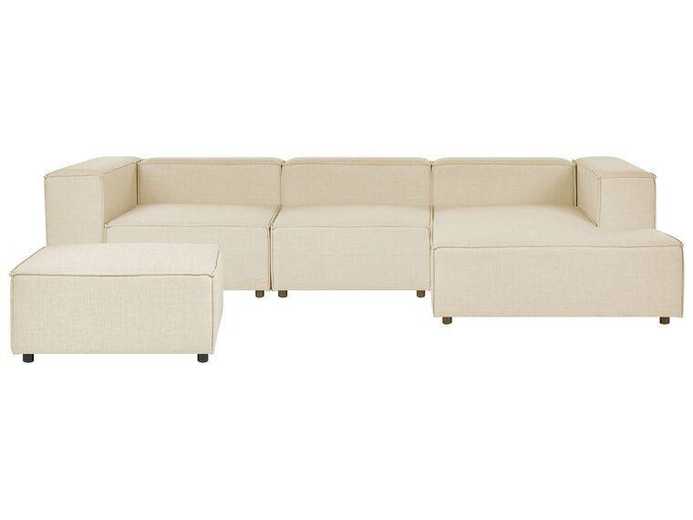 Left Hand 3 Seater Modular Linen Corner Sofa with Ottoman Beige APRICA_856841