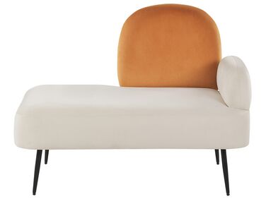 Chaise longue de terciopelo blanco/naranja derecho ARCEY