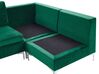 Left Hand 5 Seater Modular Velvet Corner Sofa with Ottoman Green EVJA_789770
