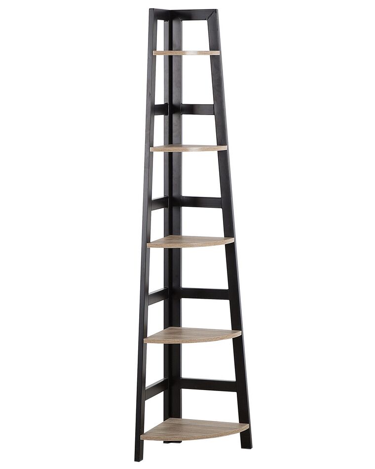 Corner Ladder Shelf Black and Light Wood BEXLEY Beliani.co.uk