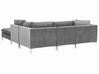 Left Hand 4 Seater Modular Velvet Corner Sofa with Ottoman Grey EVJA_789042