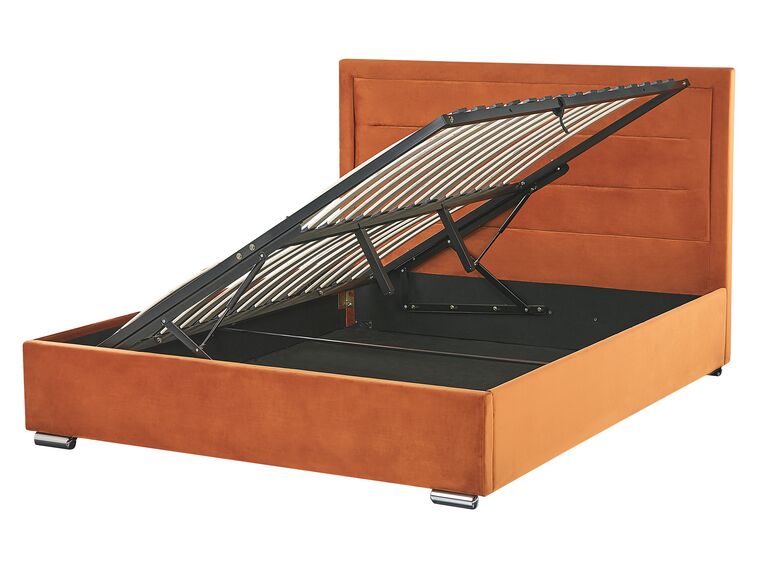 Łóżko z pojemnikiem welurowe 140 x 200 cm pomarańczowe ROUEN_819154