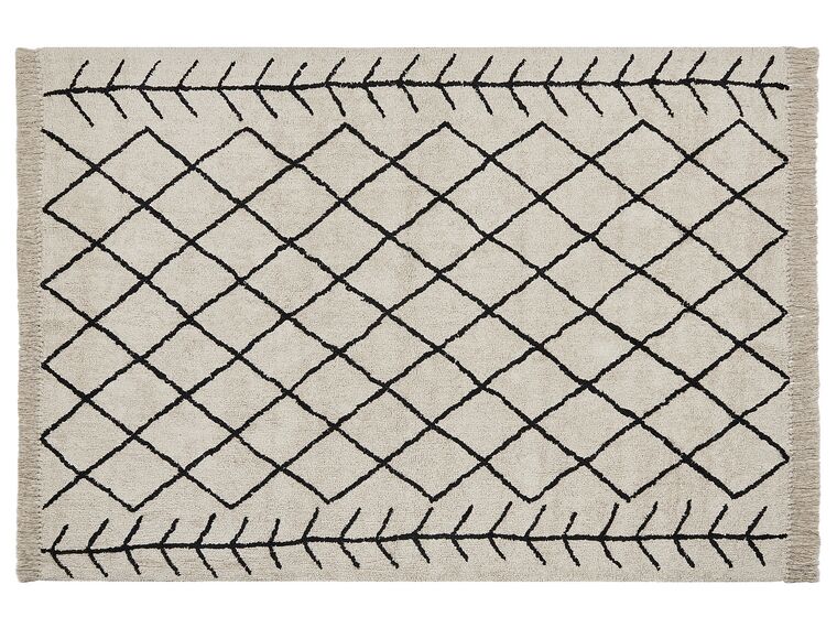 Teppich Baumwolle beige / schwarz 160 x 230 cm geometrisches Muster Kurzflor BOZKIR_839803