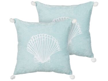 Set of 2 Velvet Cushions Seashell Motif 45 x 45 cm Blue LEATHESIA