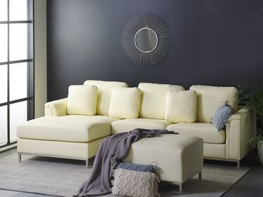Right Hand Leather Corner Sofa with Ottoman Beige OSLO