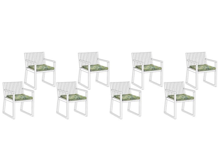 Set of 8 Outdoor Seat Pad Cushions Leaf Pattern Green SASSARI_774874