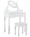 Toiletbord med 5 skuffer, ovalt spejl og hvid GALAXIE skammel_823953