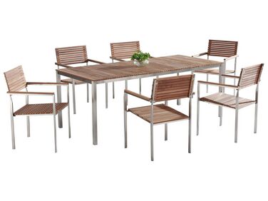 Conjunto de jardim com mesa 200 x 90 cm e 6 cadeiras em aço e madeira de teca VIAREGGIO