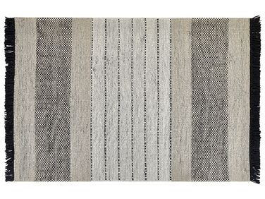 Teppich Wolle beige / schwarz 140 x 200 cm Kurzflor YAZLIK