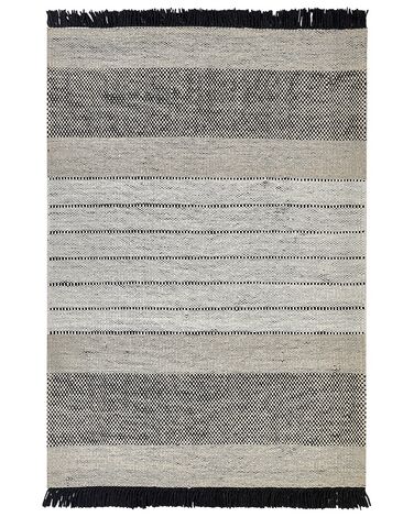 Teppich Wolle beige / schwarz 140 x 200 cm Kurzflor YAZLIK