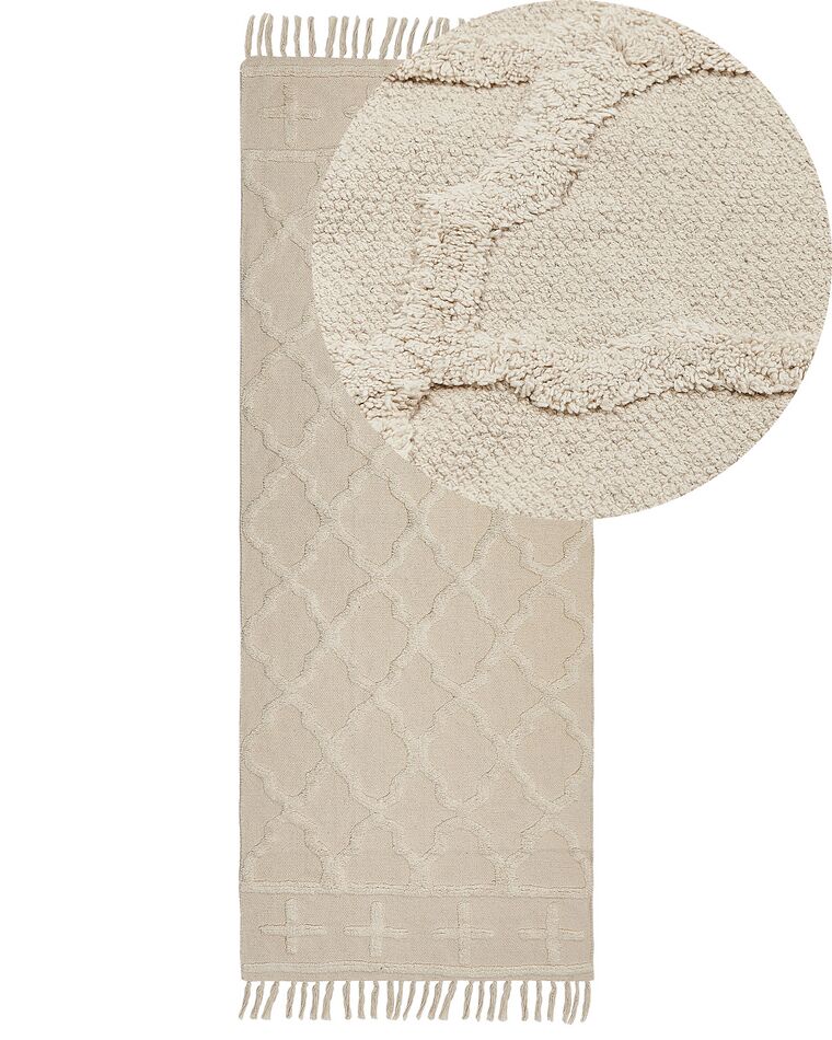 Teppich Baumwolle beige 80 x 230 cm geometrisches Muster Kurzflor TOZLU_839860