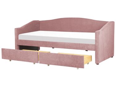Tagesbett Polsterbezug rosa mit Bettkasten 90 x 200 cm VITTEL