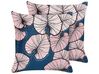 Set of 2 Velvet Cushions Leaf Pattern 45 x 45 cm Blue and Pink CHRYSANTHEMUM_837795