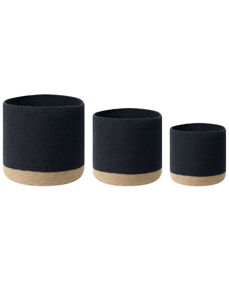 Set of 3 Cotton Baskets Black and Beige BASIMA_846449