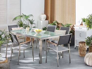 Hagemøbler sett bord i glass 180 cm og 6 stoler Grå GROSSETO