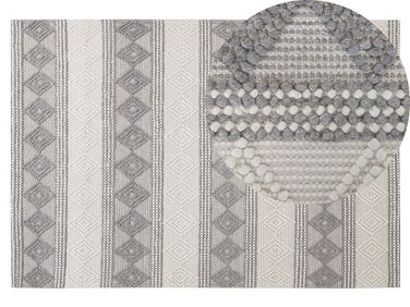Teppich Wolle beige / grau 140 x 200 cm geometrisches Muster Kurzflor BOZOVA