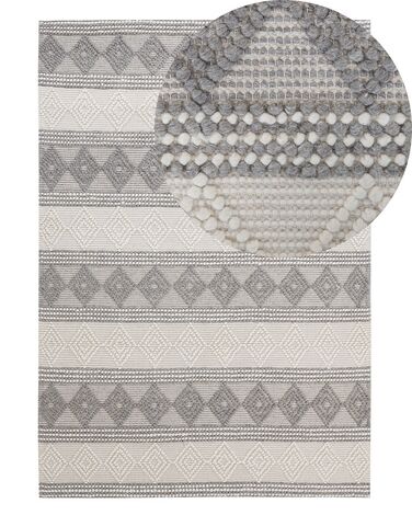Teppich Wolle beige / grau 140 x 200 cm geometrisches Muster Kurzflor BOZOVA