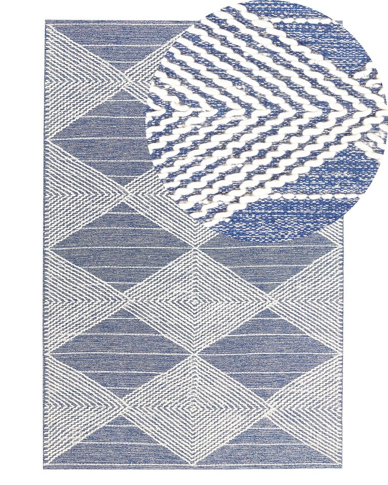 Világosbézs és kék gyapjúszőnyeg 140 x 200 cm DATCA_830998