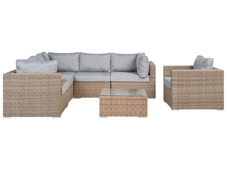 Lounge Set Rattan hellbraun 6-Sitzer rechtsseitig modular Auflagen hellgrau CONTARE_833464