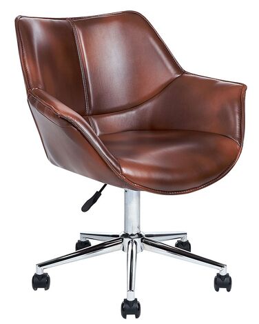 Skrivebordsstol imiteret læder brun NEWDALE
