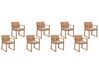 Sada 8 záhradných jedálenských stoličiek z akáciového dreva s podsedákmi taupe SASSARI_745983