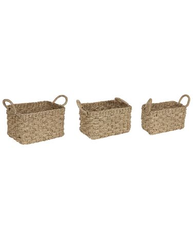 Conjunto de 3 cestas de hierba marina clara HOIAN