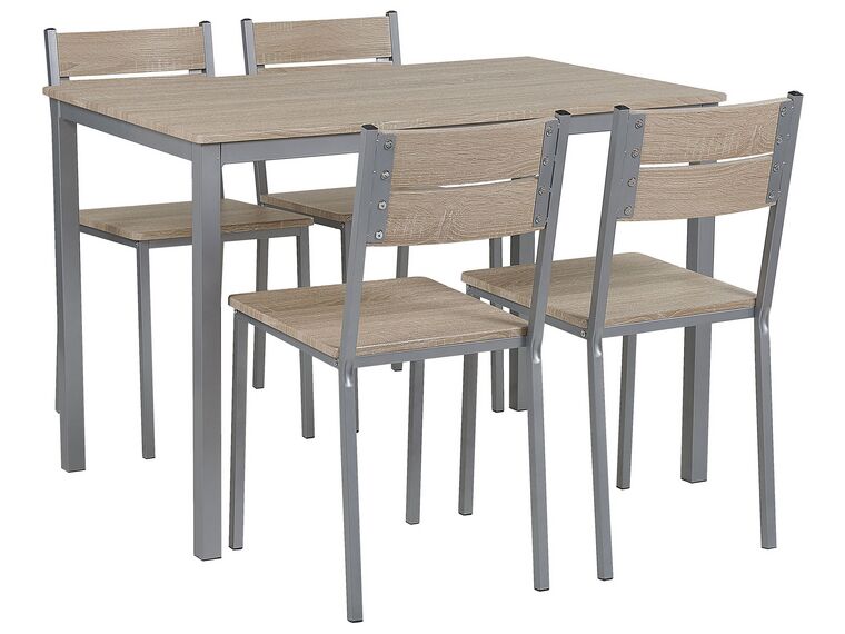 Matgrupp av bord och 4 stolar ljusbrun/grå BLUMBERG_785950