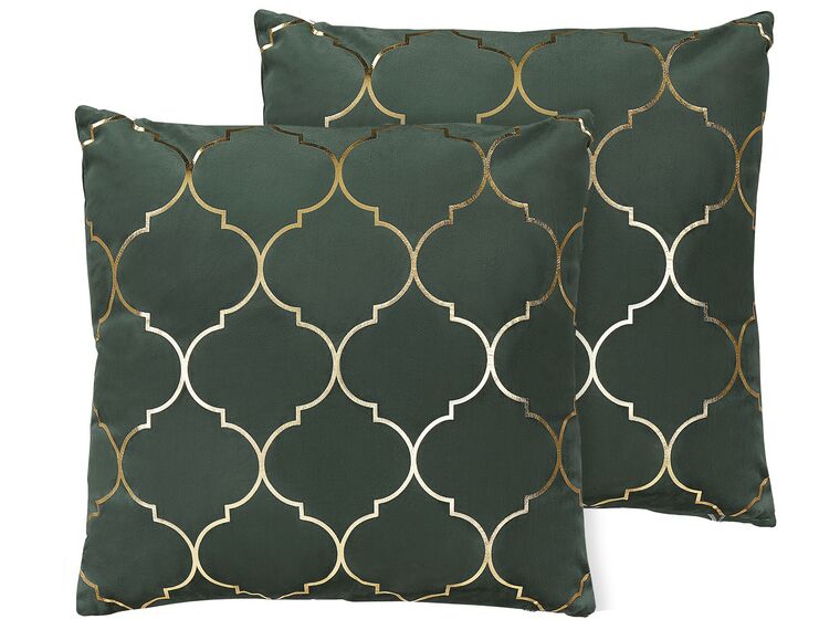 Sada 2 sametových polštářů s marockým vzorem 45 x 45 cm tmavě zelené ALYSSUM_795996