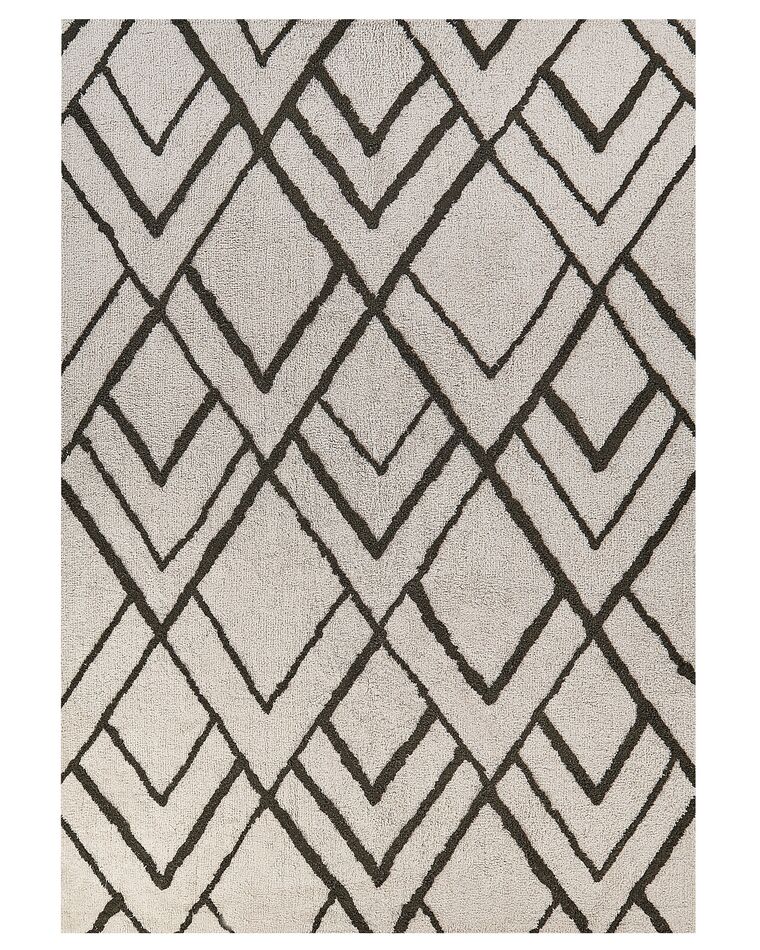 Teppich Baumwolle cremeweiß / grün geometrisches Muster 160 x 230 cm Shaggy YESILKOY_842974