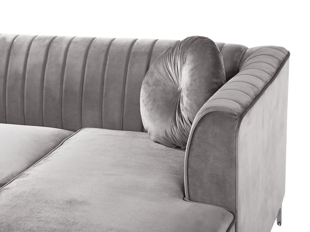 Left Hand Velvet Corner Sofa Grey TIMRA Beliani.co.uk