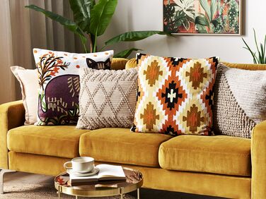 Set of 2 Embroidered Cotton Cushions Geometric Pattern 50 x 50 cm Multicolour SERAMPORE