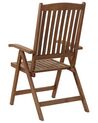 Conjunto 6 cadeiras de jardim em madeira escura de acácia com almofadas taupe AMANTEA_879783
