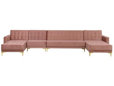 6 Seater U-Shaped Modular Velvet Sofa Pink ABERDEEN