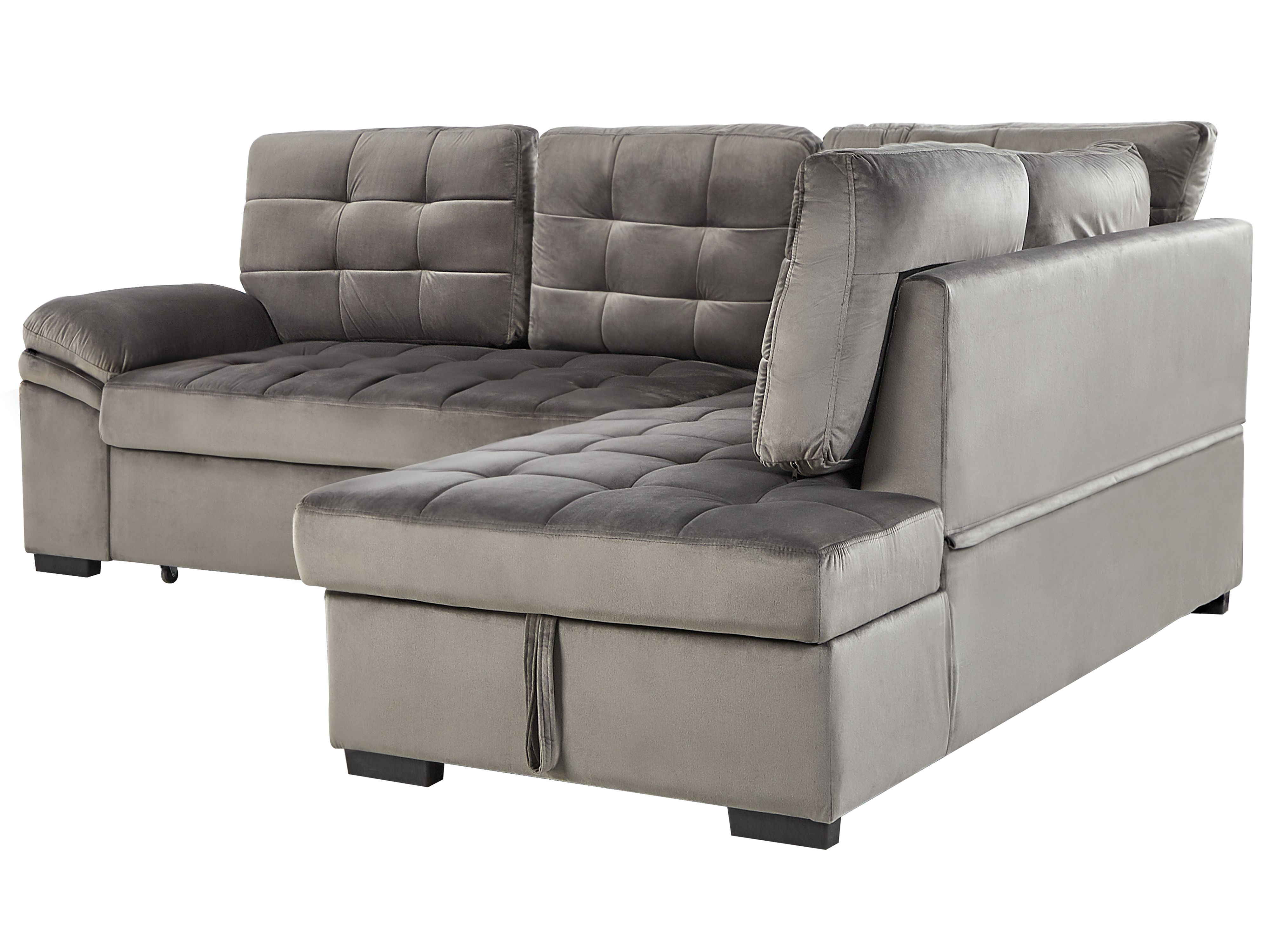 Left Hand Velvet Corner Sofa Bed Grey VARNAMO Beliani.co.uk