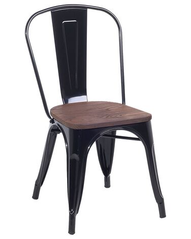 Metal Dining Chair Black and Dark Wood APOLLO