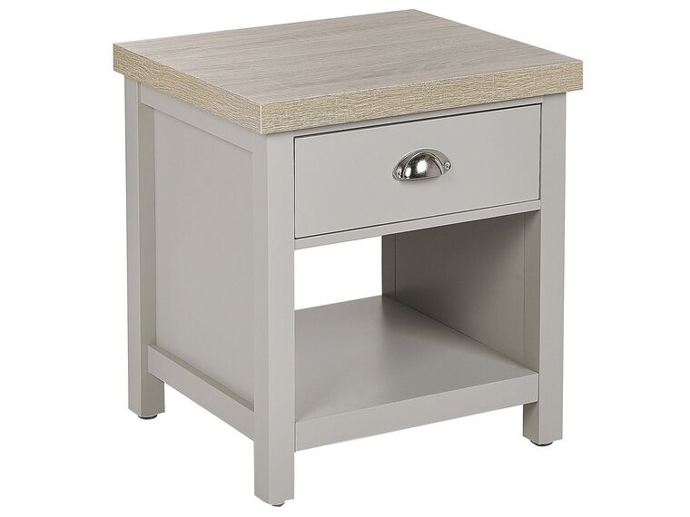 Mesa de noche 1 cajón gris claro/madera clara/plateado 45 x 40 cm CLIO_812270