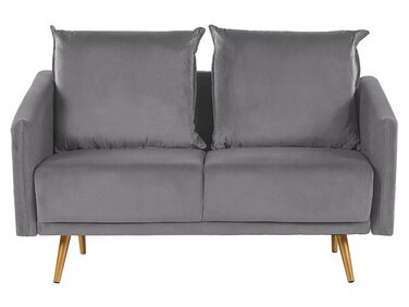 2-Sitzer Sofa Samtstoff grau mit goldenen Beinen MAURA